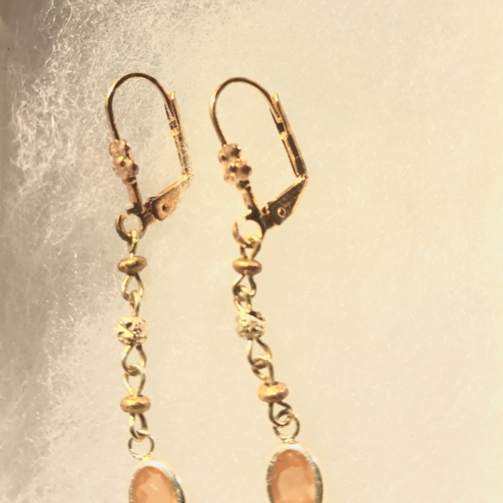 Natural Sunstone 14K Rose Gold Vermeil accented Sterling Silver Earrings